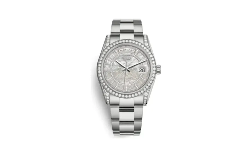 Rolex Day-Date 36 White Gold Diamonds / Oyster / MOP Carousel