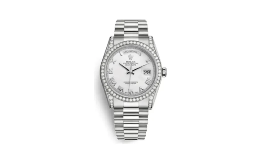 Rolex Day-Date 36 White Gold Diamonds / President / White Roman