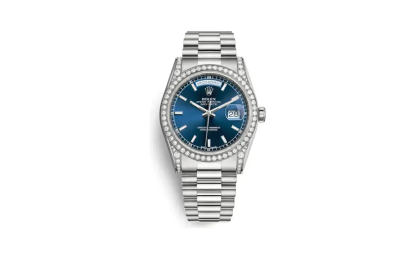 Rolex Day-Date 36 White Gold Diamonds / President / Blue