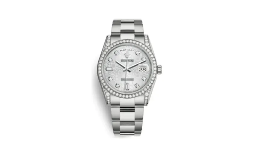 Rolex Day-Date 36 White Gold Diamonds / Oyster / Silver Computer