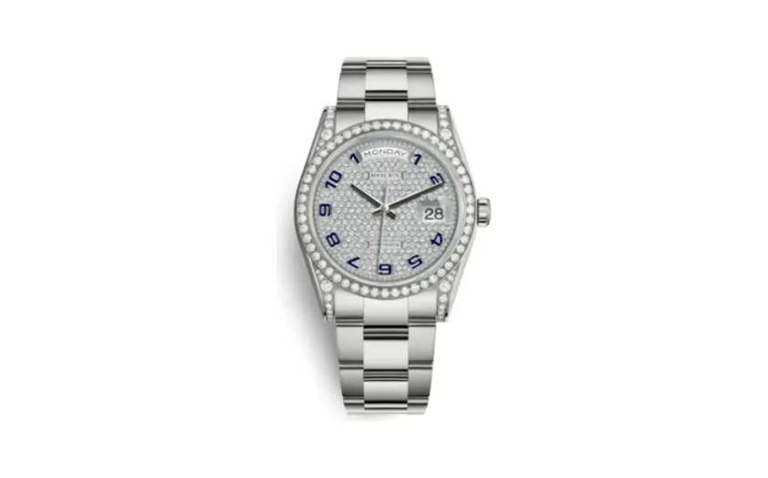 Rolex Day-Date 36 White Gold Diamonds / Oyster / Paved