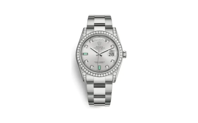 Rolex Day-Date 36 White Gold Diamond / Oyster / Silver Diamond Emerald