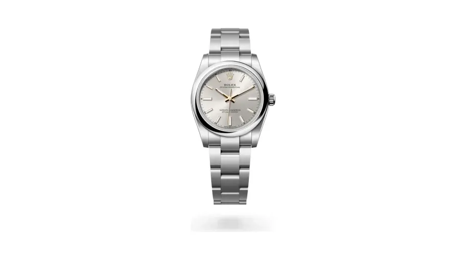 Rolex Oyster Perpetual 34, Oystersteel, Silver dial