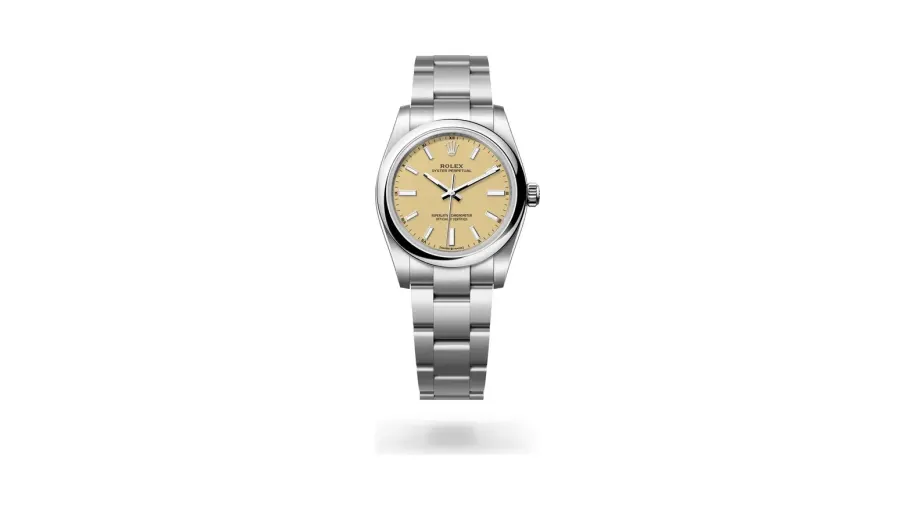 Rolex Oyster Perpetual 34, Oystersteel, Beige lacquer dial