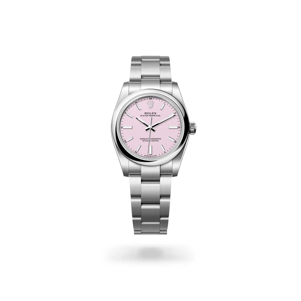 Rolex Oyster Perpetual 34, Oystersteel, Candy pink dial