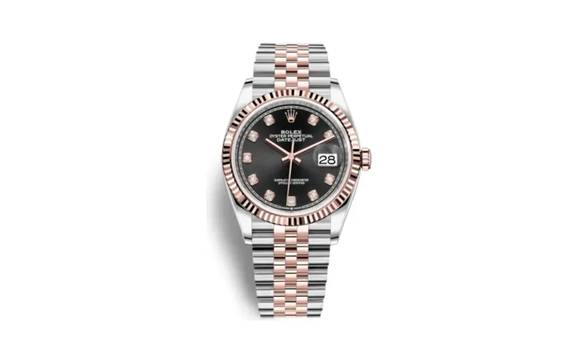 Rolex Datejust 36 Stainless Steel / Everose / Fluted / Black Diamond / Jubilee