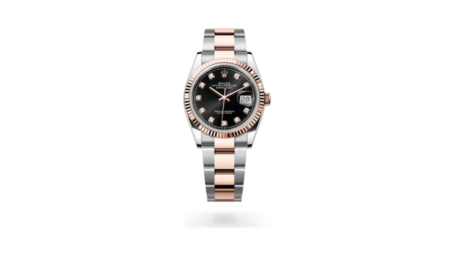 Rolex Datejust 36 Oyster, 36 mm, Oystersteel and Everose gold, Everose Rolesor, Bright black dial