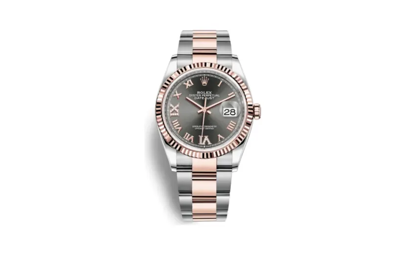 Rolex Datejust 36 Stainless Steel / Everose / Fluted / Slate Roman Diamond / Oyster