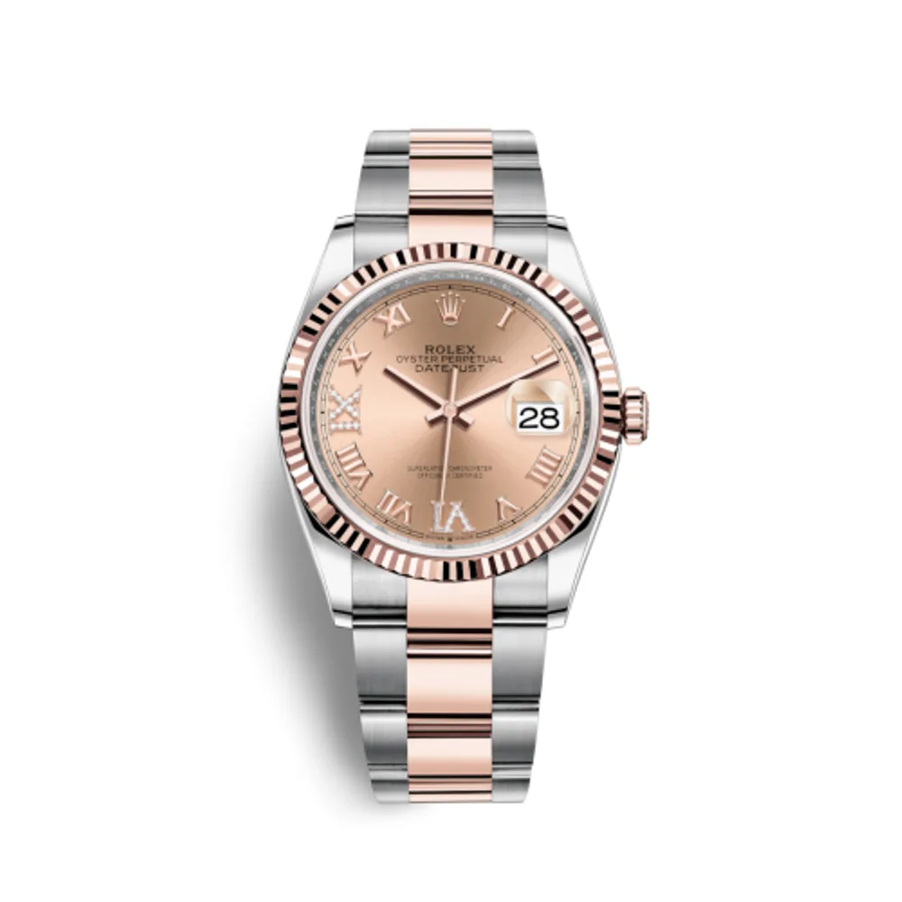 Rolex Datejust 36 Stainless Steel / Everose / Fluted / Rose Roman Diamond / Oyster