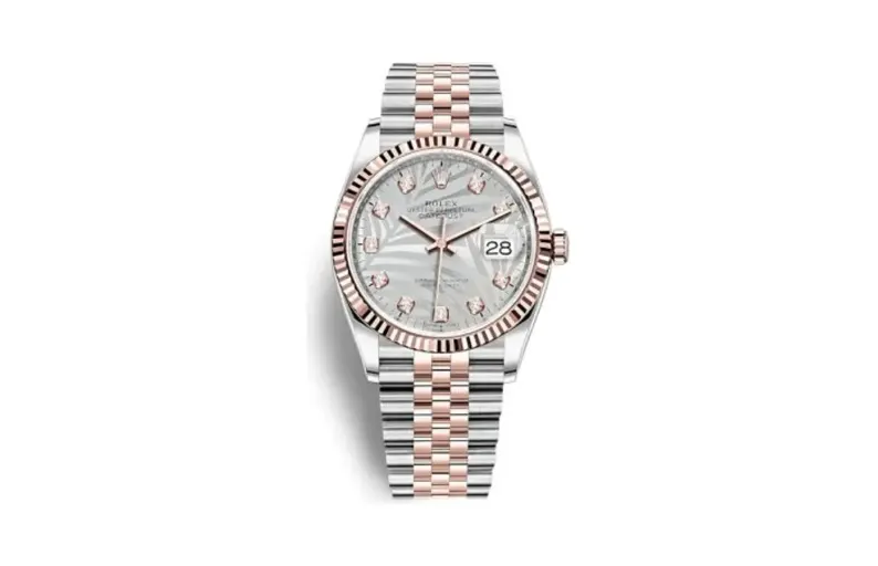 Rolex Datejust 36 Stainless Steel / Everose / Fluted / Silver - Palm - Diamond / Jubilee