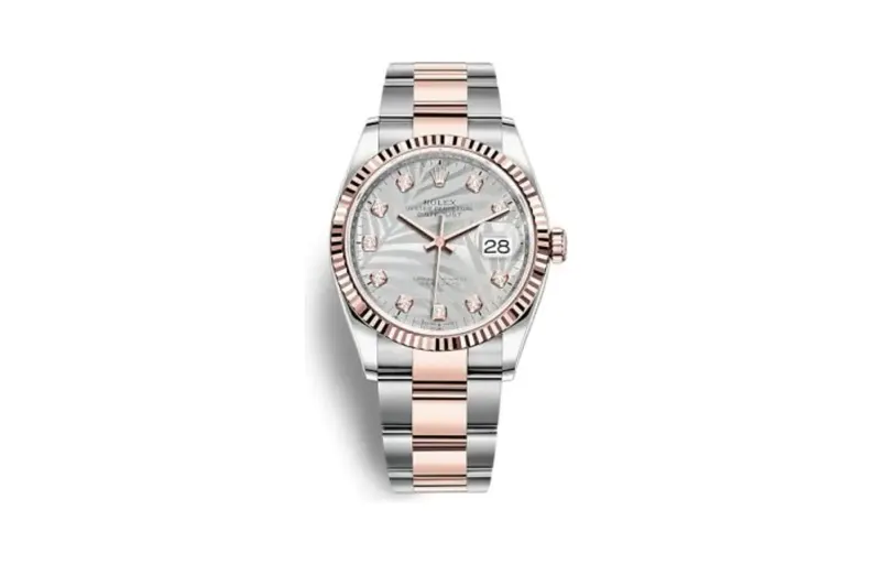 Rolex Datejust 36 Stainless Steel / Everose / Fluted / Silver - Palm - Diamond / Oyster