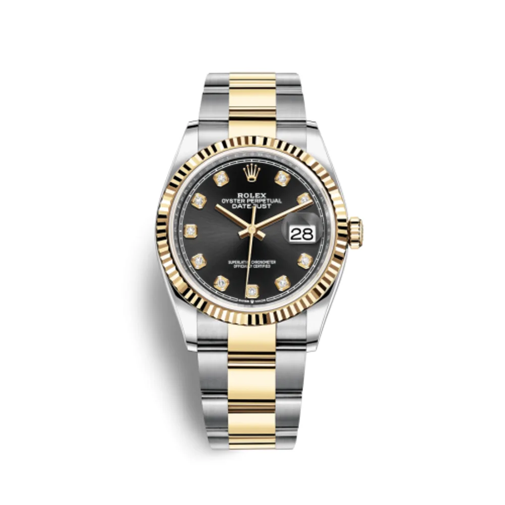 Rolex Datejust 36 Stainless Steel / Yellow Gold / Fluted / Black Diamond / Oyster