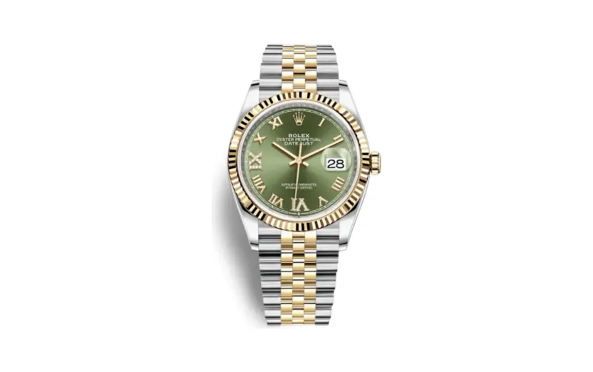 Rolex Datejust 36 Stainless Steel / Yellow Gold / Fluted / Olive Green Roman Diamond / Jubilee
