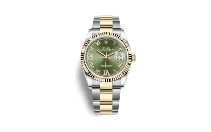 Rolex Datejust 36 Stainless Steel / Yellow Gold / Fluted / Olive Green Roman Diamond / Oyster