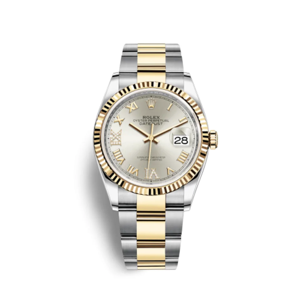 Rolex Datejust 36 Stainless Steel / Yellow Gold / Fluted / Silver Roman Diamond / Oyster