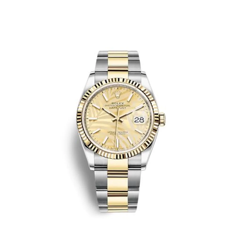 Rolex Datejust 36 Stainless Steel / Yellow Gold / Fluted / Champagne - Palm / Oyster
