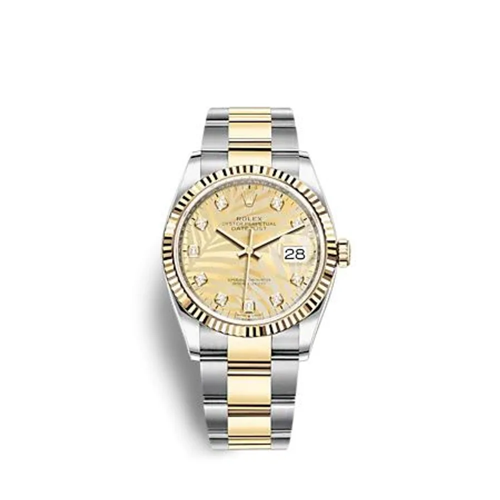Rolex Datejust 36 Stainless Steel - Yellow Gold - Fluted / Champagne - Palm - Diamond / Oyster