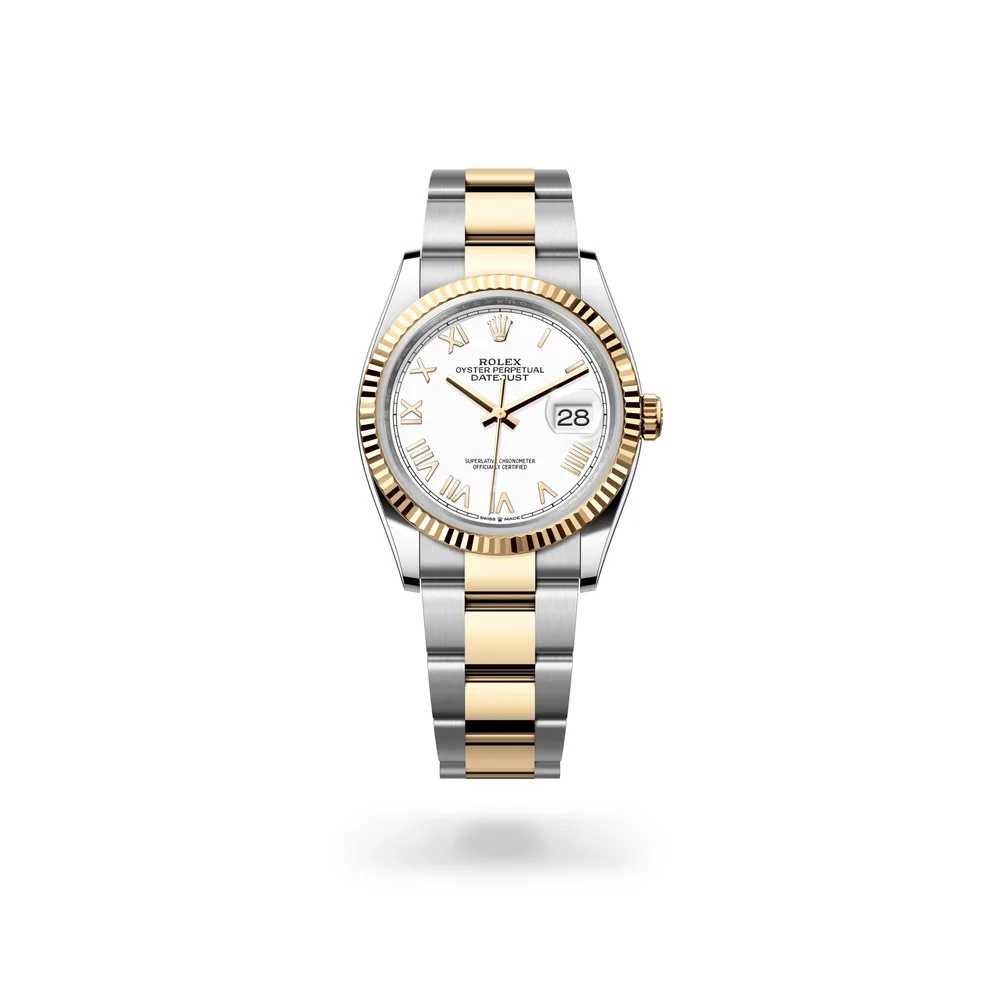 Rolex Datejust 36 Oyster, 36 mm, Oystersteel and yellow gold, Yellow Rolesor, White lacquer dial