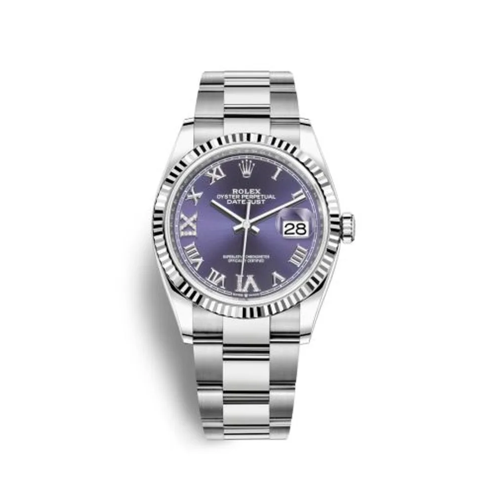 Rolex Datejust 36 Stainless Steel / Fluted / Aubergine Roman-Diamonds / Oyster