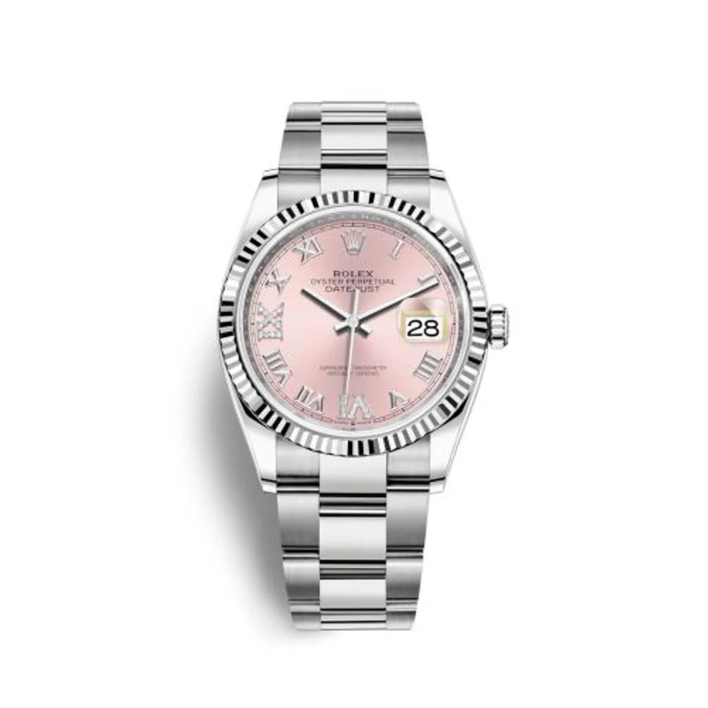 Rolex Datejust 36 Stainless Steel / Fluted / Pink Roman-Diamonds / Oyster