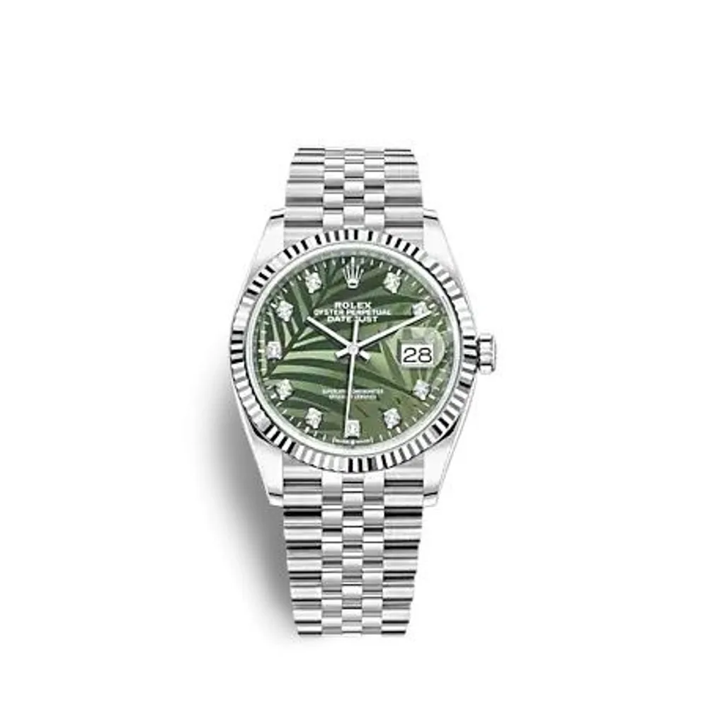 Rolex Datejust 36 Stainless Steel - Fluted / Green - Palm - Diamond / Jubilee