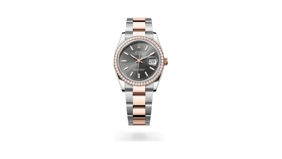 Rolex Datejust 36 Oyster, 36 mm, Oystersteel, Everose gold and diamonds, Everose Rolesor, Slate dial