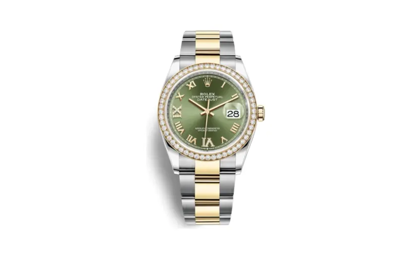 Rolex Datejust 36 Stainless Steel / Yellow Gold / Diamond / Olive Green Roman Diamond / Oyster