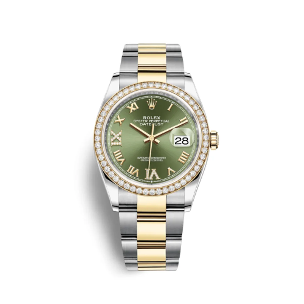 Rolex Datejust 36 Stainless Steel / Yellow Gold / Diamond / Olive Green Roman Diamond / Oyster