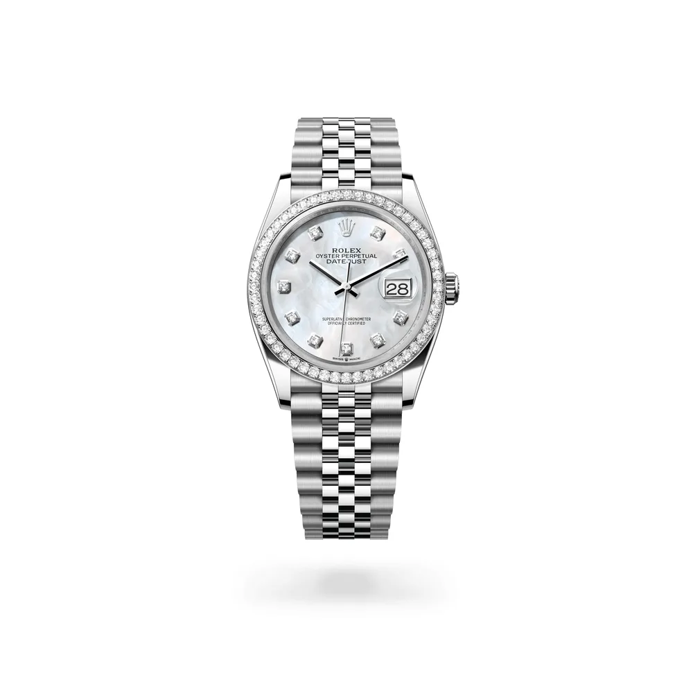 Rolex Datejust 36 Oyster, 36 mm, Oystersteel, white gold and diamonds, White Rolesor, White mother-of-pearl dial