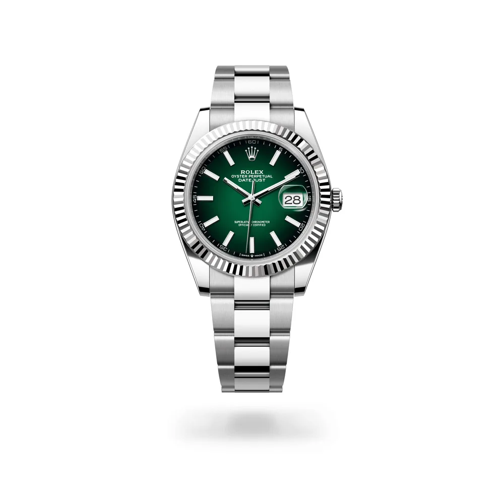Rolex Datejust 41 Oyster, 41 mm, Oystersteel and white gold, White Rolesor, Green ombré dial