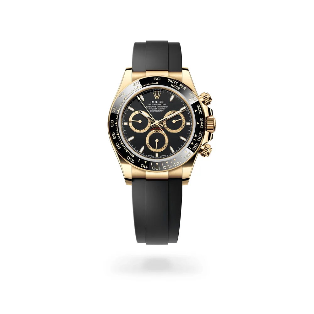 Rolex Cosmograph Daytona Oyster, 40 mm, yellow gold, 18 kt yellow gold, Black with golden counter rings dial