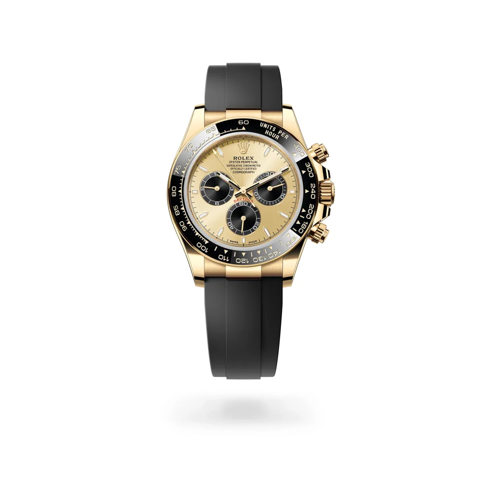 Rolex Cosmograph Daytona Oyster, 40 mm, yellow gold, 18 kt yellow gold, Golden and bright black dial