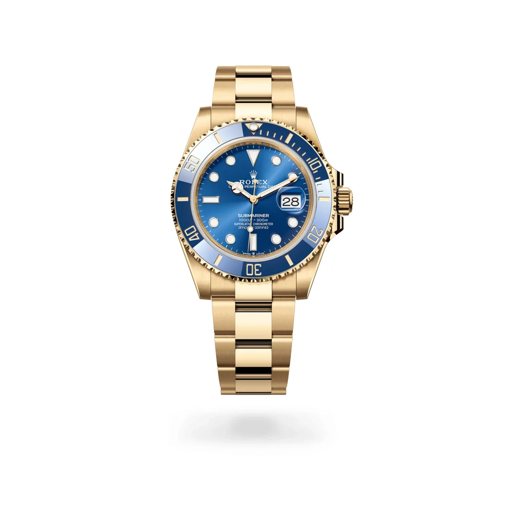 Rolex Oyster Perpetual Submariner Date, 41 mm, yellow gold, 18 kt yellow gold, Royal blue dial