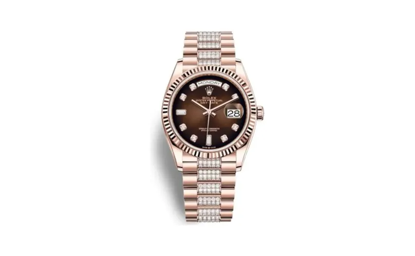 Rolex Day-Date 36 Everose Gold / Fluted / Brown Ombré-Diamond / President-Diamond