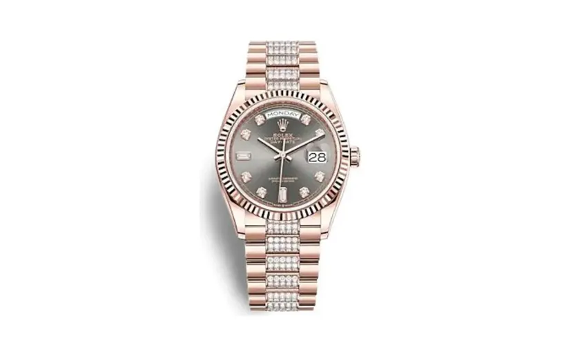 Rolex Day-Date 36 Everose Gold / Fluted / Slate - Diamond / President - Diamond