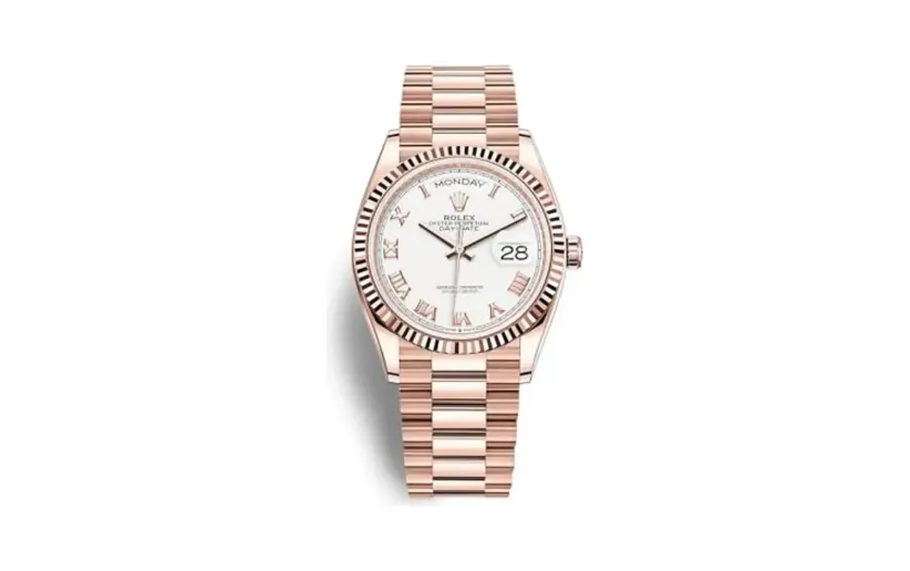 Rolex Day-Date 36 Everose Gold / Fluted / White - Roman / President