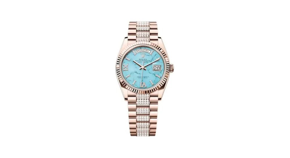 Rolex Day-Date 36 Everose Gold - Fluted / Turquoise / President - Diamond