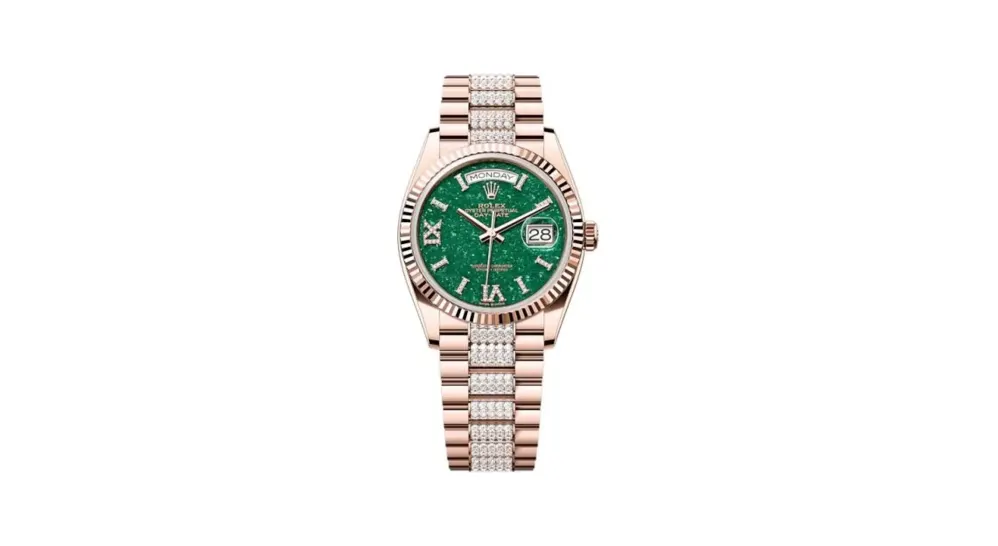 Rolex Day-Date 36 Everose Gold - Fluted / Green Aventurine / President - Diamond