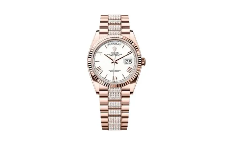 Rolex Day-Date 36 Everose Gold - Fluted / White - Roman / President - Diamond