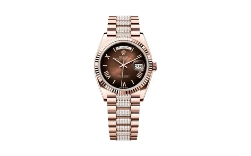 Rolex Day-Date 36 Everose Gold - Fluted / Brown Ombré - Roman / President - Diamond