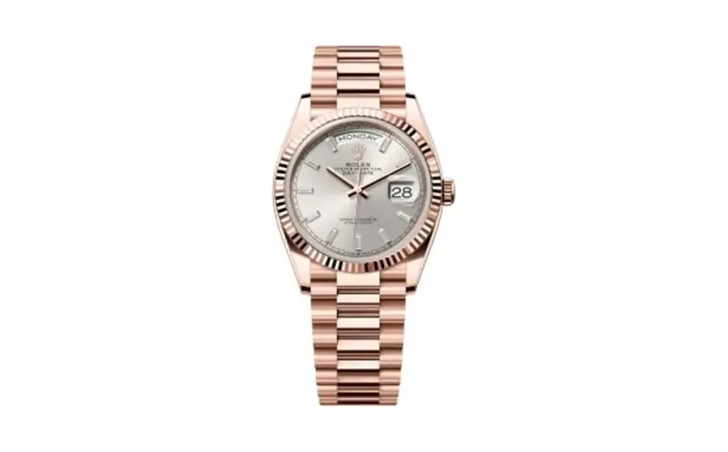 Rolex Day-Date 36 Everose Gold - Fluted / Silver - Baguette