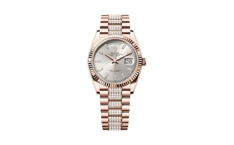 Rolex Day-Date 36 Everose Gold - Fluted / Silver - Baguette / President - Diamond