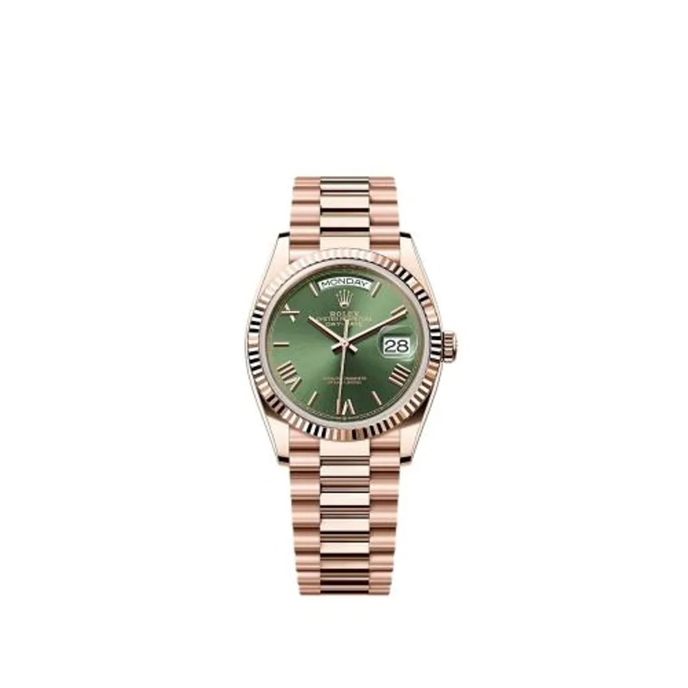 Rolex Day-Date 36 Everose Gold - Fluted / Green - Roman / President