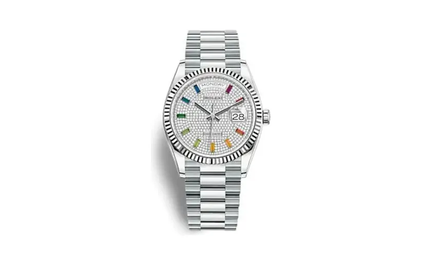 Rolex Day-Date 36 Platinum - Fluted / Paved - Rainbow / President