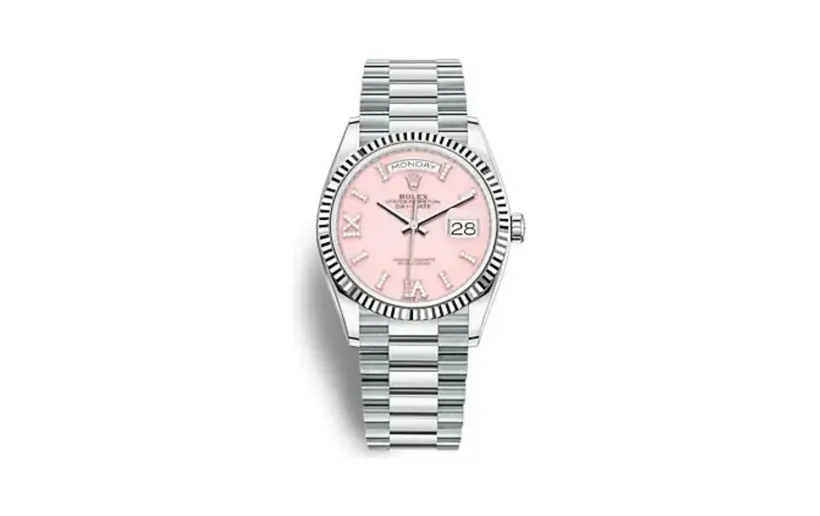 Rolex Day-Date 36 Platinum - Fluted / Pink Opal / President
