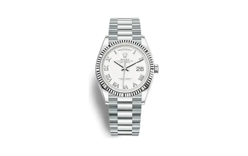 Rolex Day-Date 36 Platinum - Fluted / White - Roman / President