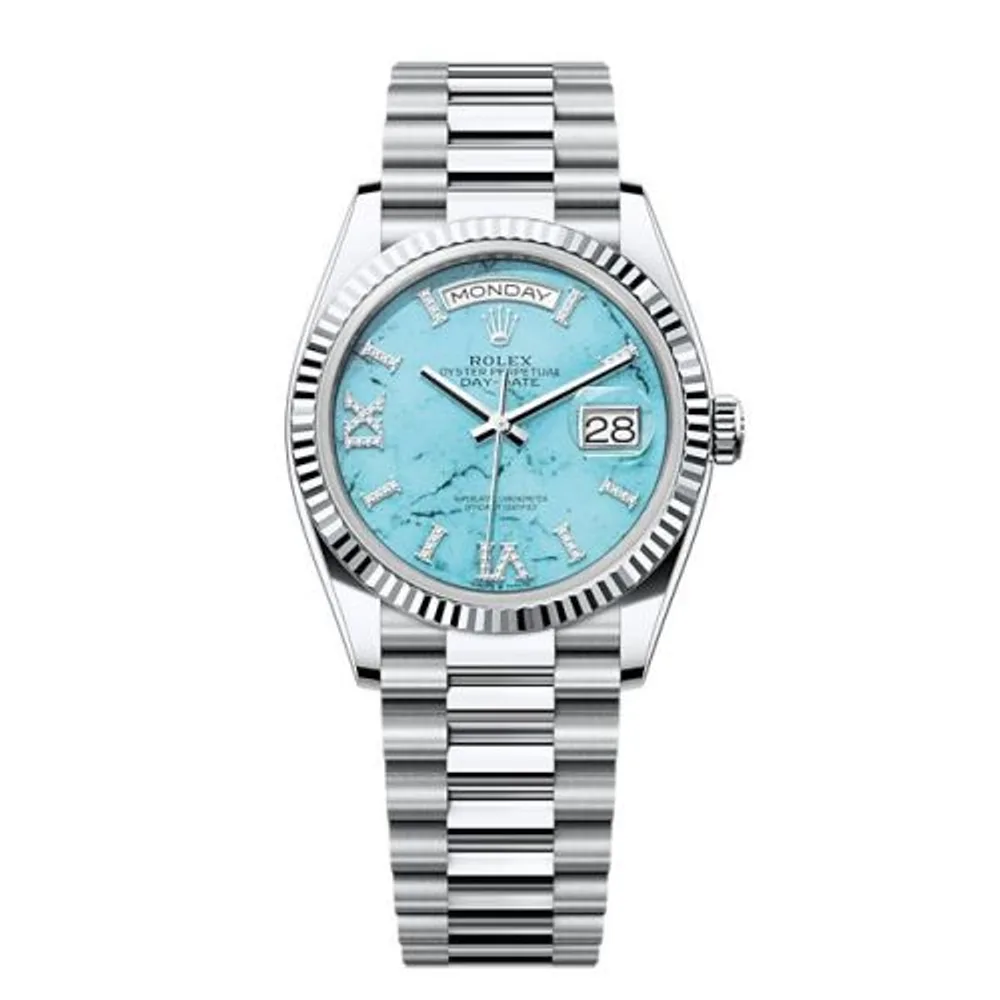 Rolex Day-Date 36 Platinum - Fluted / Turquoise / President