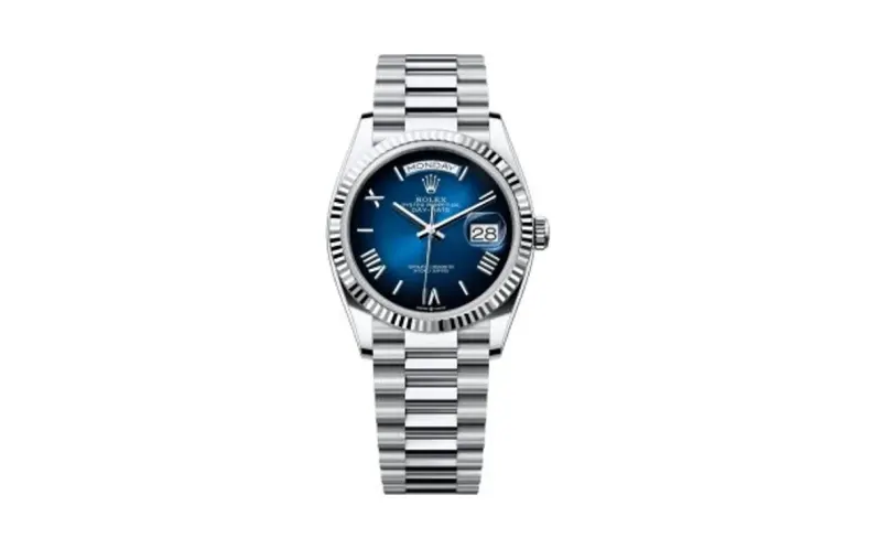 Rolex Day-Date 36 Platinum - Fluted / Blue Ombré - Roman / President