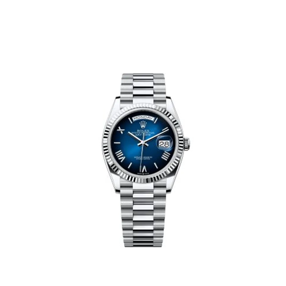 Rolex Day-Date 36 Platinum - Fluted / Blue Ombré - Roman / President