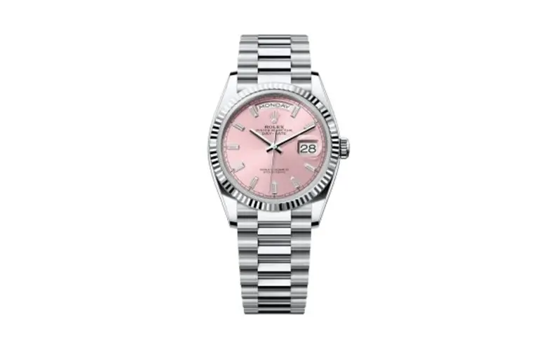 Rolex Day-Date 36 Platinum - Fluted / Pink - Baguette / President